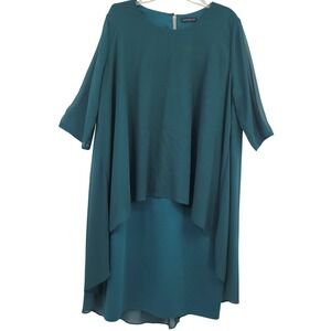 Women's Teal Chiffon Lagenlook Elegant Boho Formal Whimsigoth Sz XXL Tunic Dress